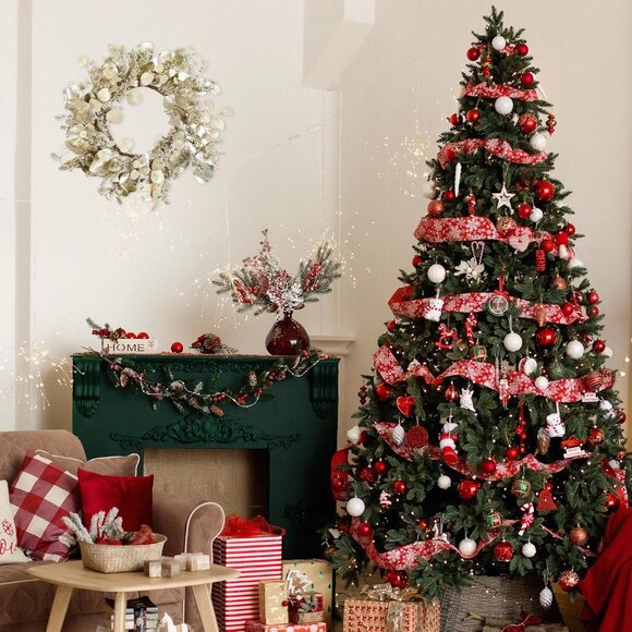 20 Inch Winter Wreath for Front Door, Winter Wreaths with Gold Eucalyptus Leaves - Picture 6 of 7